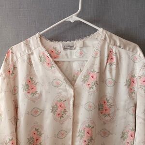 Vintage Kathryn Satin Pajama Set S Fleece Backed Silky Lace Trim PJs Loungewear‎